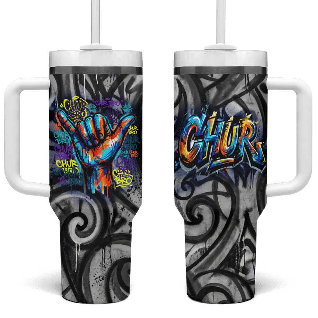 Chur Bro Shaka Sign Tumbler With Handle New Zealand Koru Colorful Graffiti Splash TS04 One Size: 40 oz Multicolor - Polynesian Pride