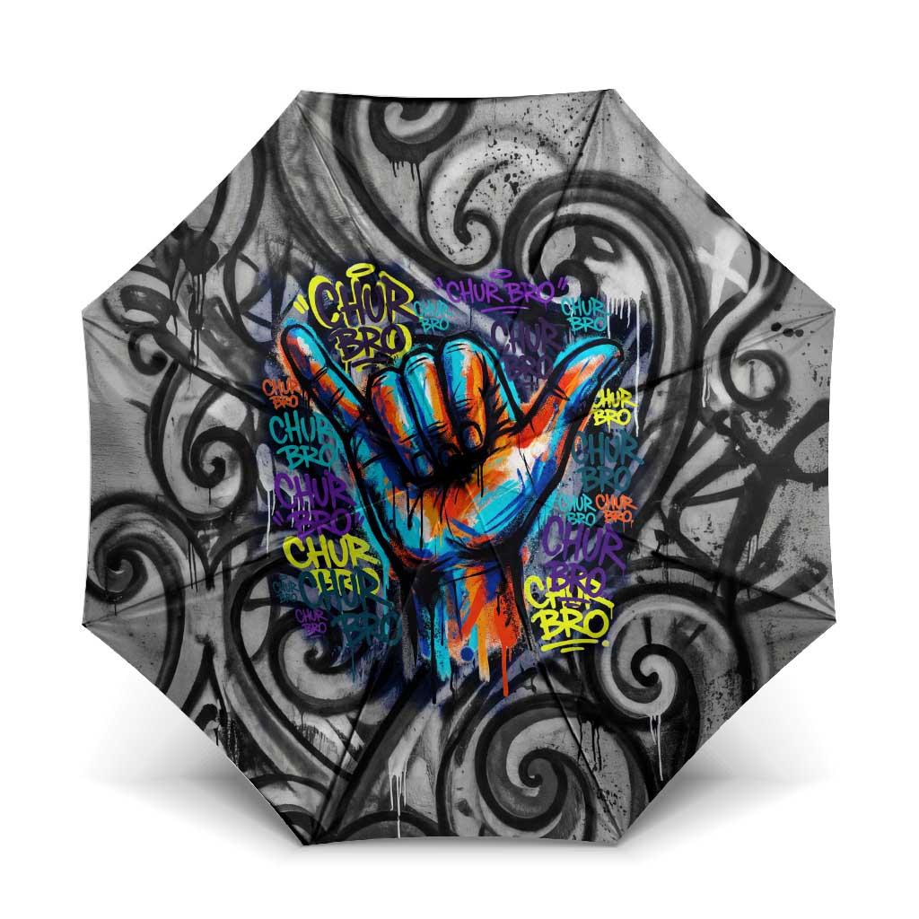 Chur Bro Shaka Sign Umbrella New Zealand Koru Colorful Graffiti Splash TS04 One Size Folded 11.42 inch Opened Diameter 37.4 inch Multicolor - Polynesian Pride