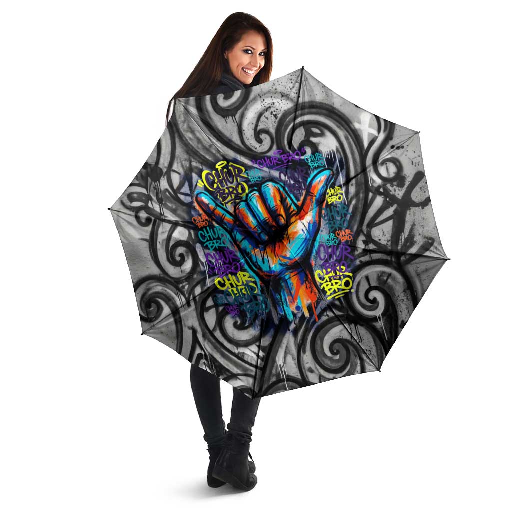 Chur Bro Shaka Sign Umbrella New Zealand Koru Colorful Graffiti Splash