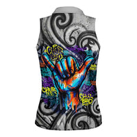 Chur Bro Shaka Sign Women Sleeveless Polo Shirt New Zealand Koru Colorful Graffiti Splash