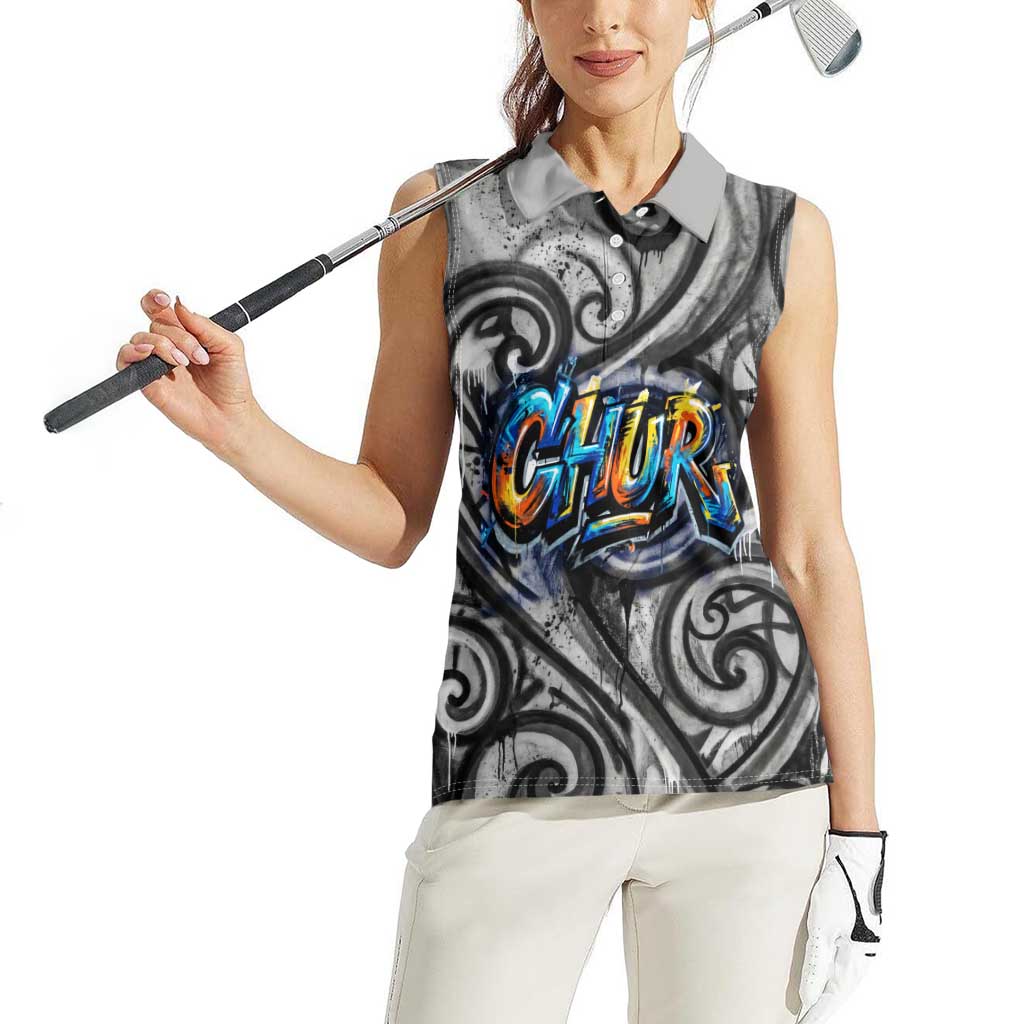 Chur Bro Shaka Sign Women Sleeveless Polo Shirt New Zealand Koru Colorful Graffiti Splash