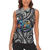Chur Bro Shaka Sign Women Sleeveless Polo Shirt New Zealand Koru Colorful Graffiti Splash