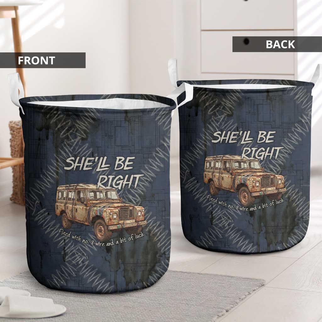 New Zealand She’ll Be Right Laundry Basket NZ Slang No. 8 Wire Map Pattern TS04 - Polynesian Pride