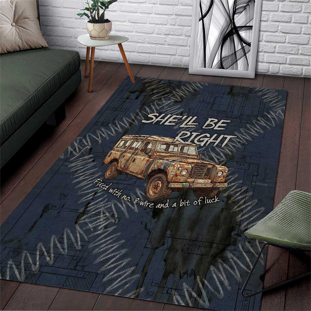 New Zealand She’ll Be Right Area Rug NZ Slang No. 8 Wire Map Pattern