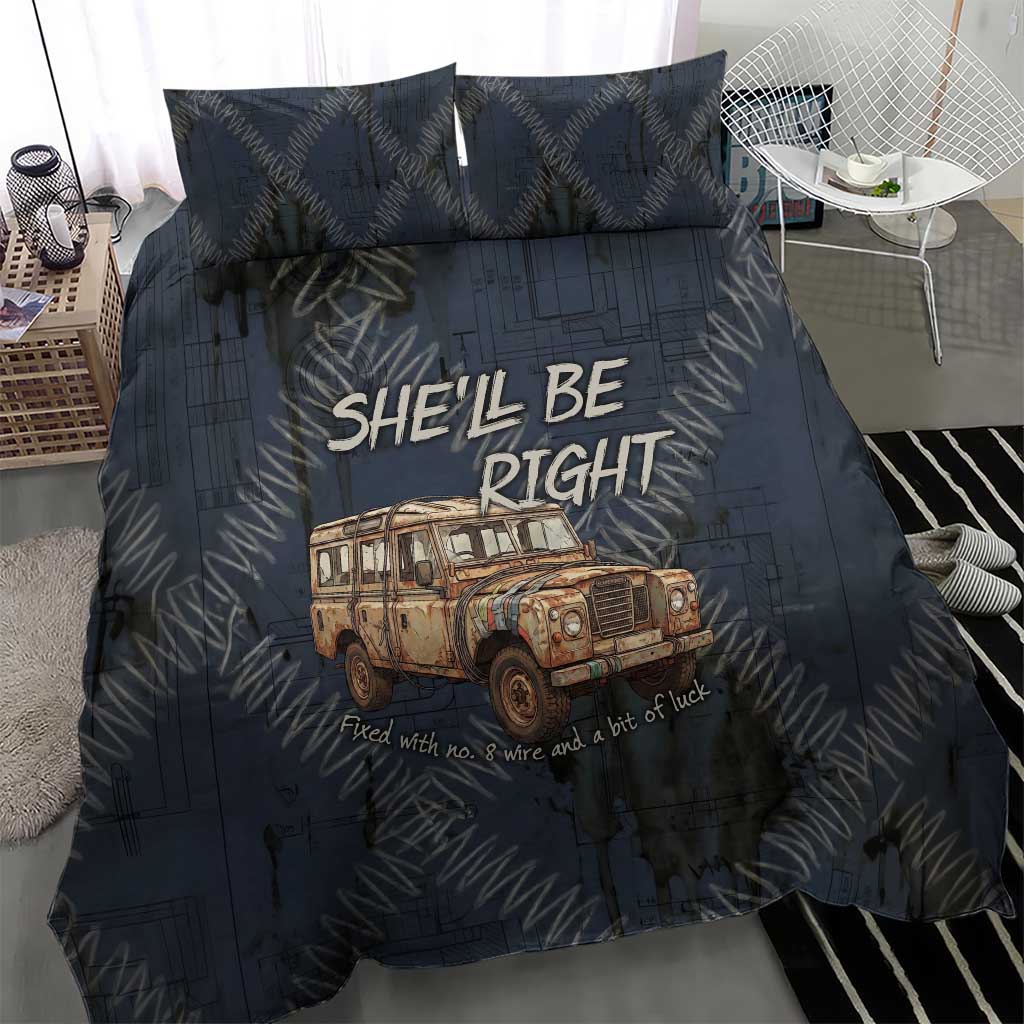 New Zealand She’ll Be Right Bedding Set NZ Slang No. 8 Wire Map Pattern