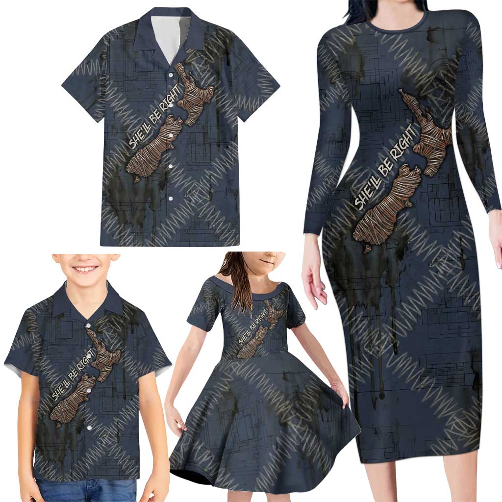 New Zealand She’ll Be Right Family Matching Long Sleeve Bodycon Dress and Hawaiian Shirt NZ Slang No. 8 Wire Map Pattern TS04 - Polynesian Pride