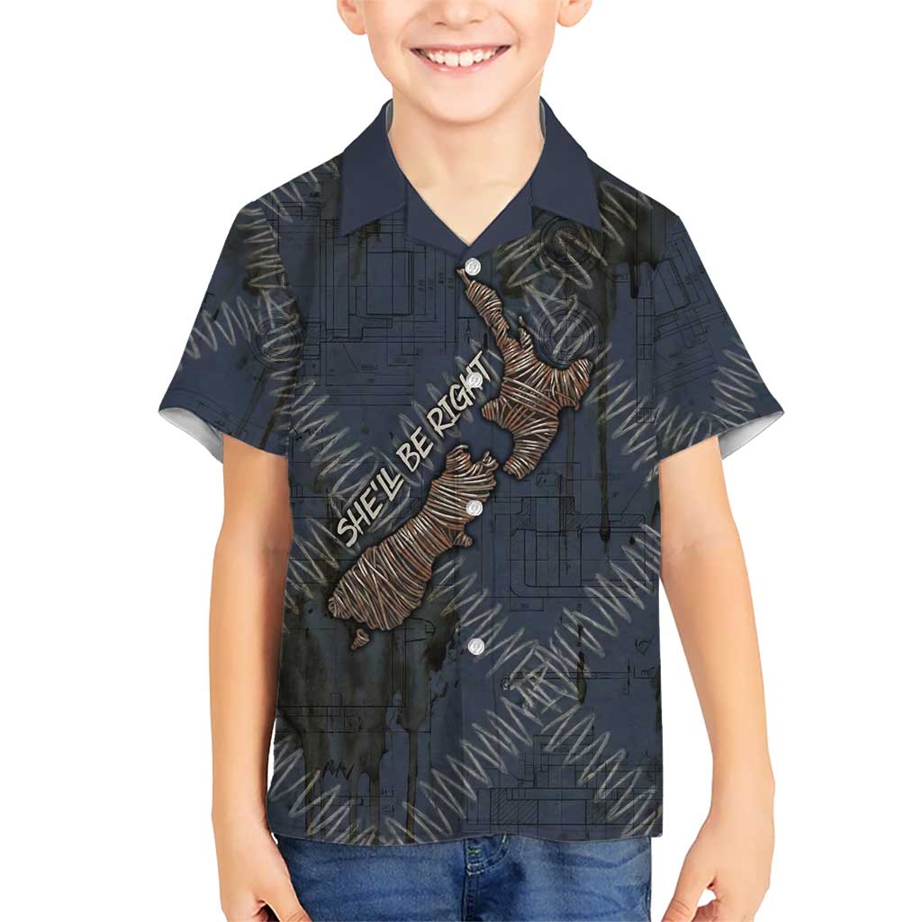 New Zealand She’ll Be Right Family Matching Mermaid Dress and Hawaiian Shirt NZ Slang No. 8 Wire Map Pattern