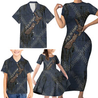 New Zealand She’ll Be Right Family Matching Short Sleeve Bodycon Dress and Hawaiian Shirt NZ Slang No. 8 Wire Map Pattern