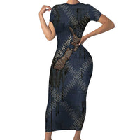 New Zealand She’ll Be Right Family Matching Short Sleeve Bodycon Dress and Hawaiian Shirt NZ Slang No. 8 Wire Map Pattern