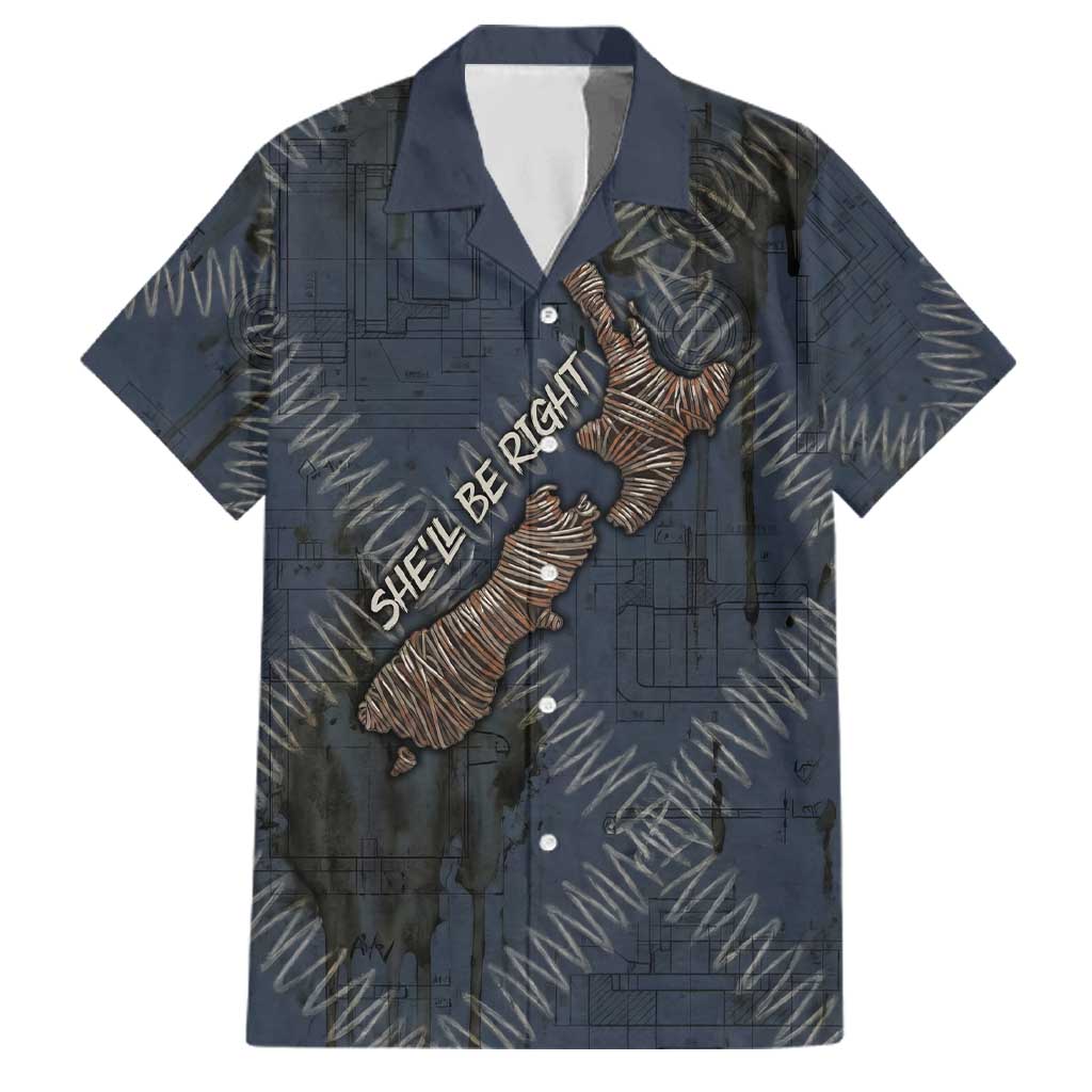 New Zealand She’ll Be Right Family Matching Tank Maxi Dress and Hawaiian Shirt NZ Slang No. 8 Wire Map Pattern