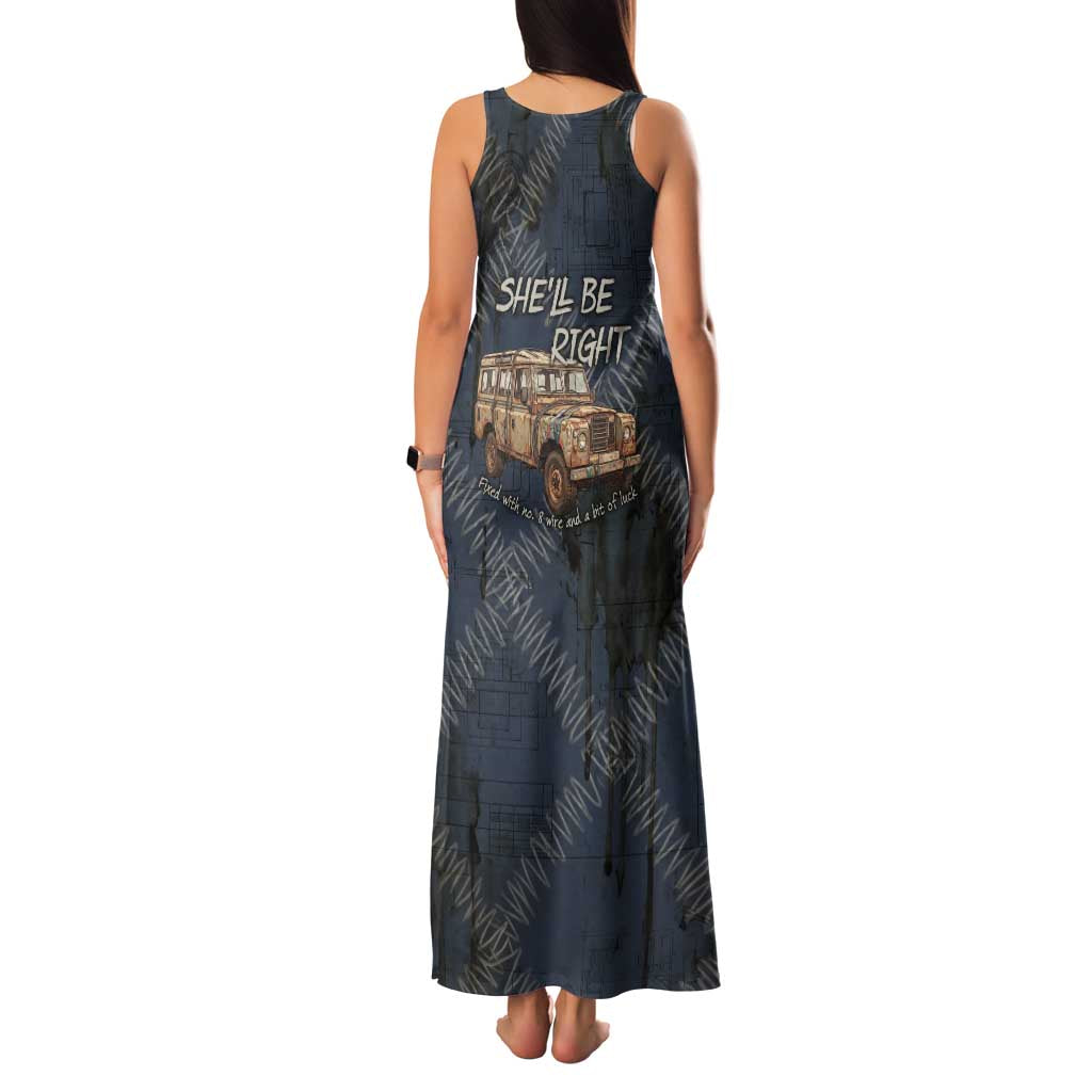 New Zealand She’ll Be Right Family Matching Tank Maxi Dress and Hawaiian Shirt NZ Slang No. 8 Wire Map Pattern