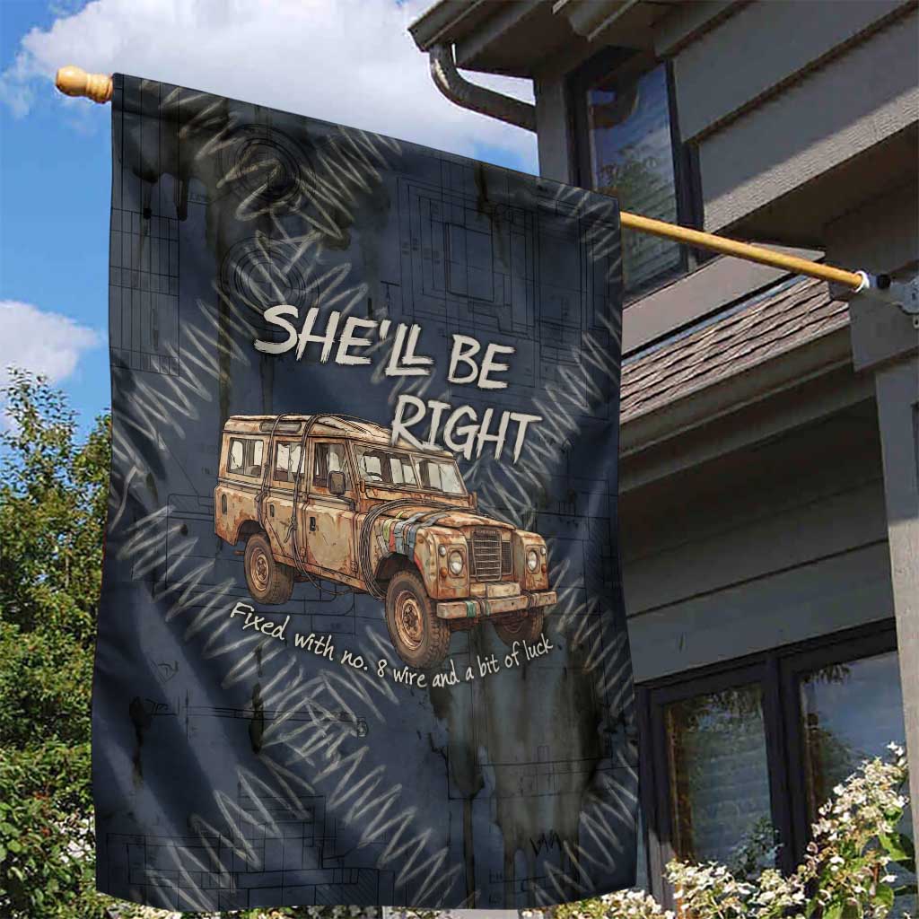 New Zealand She’ll Be Right Garden Flag NZ Slang No. 8 Wire Map Pattern