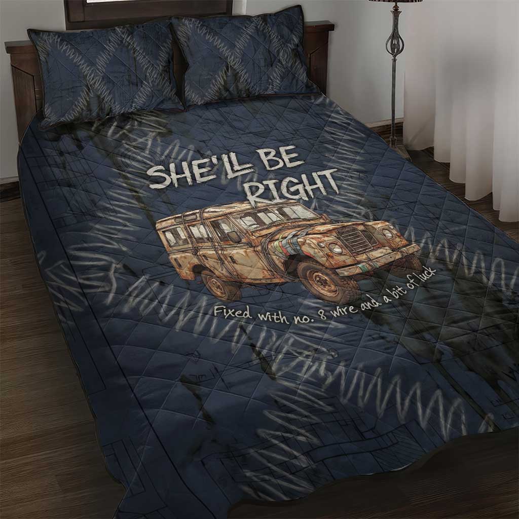 New Zealand She’ll Be Right Quilt Bed Set NZ Slang No. 8 Wire Map Pattern