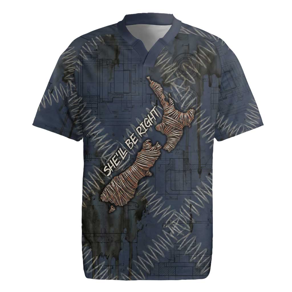 New Zealand She’ll Be Right Rugby Jersey NZ Slang No. 8 Wire Map Pattern TS04 Navy Slate - Polynesian Pride