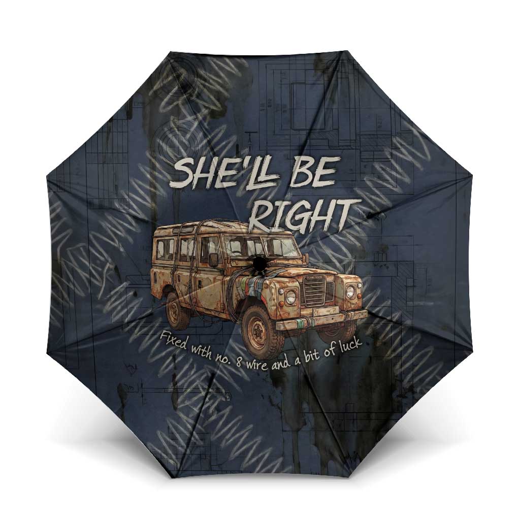 New Zealand She’ll Be Right Umbrella NZ Slang No. 8 Wire Map Pattern