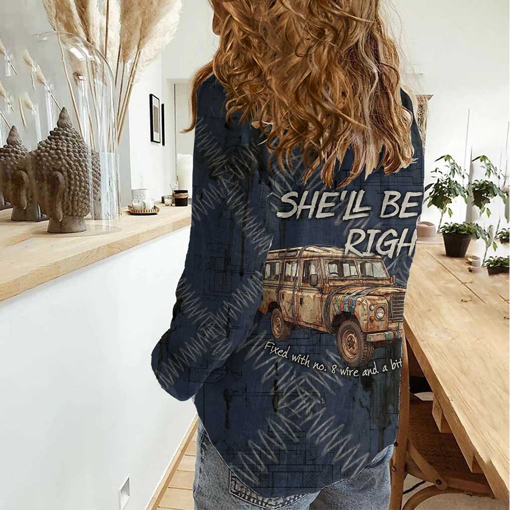 New Zealand She’ll Be Right Women Casual Shirt NZ Slang No. 8 Wire Map Pattern
