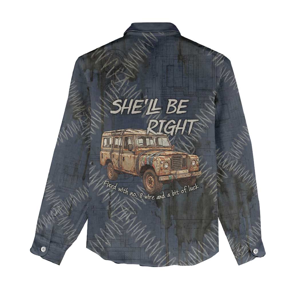 New Zealand She’ll Be Right Women Casual Shirt NZ Slang No. 8 Wire Map Pattern
