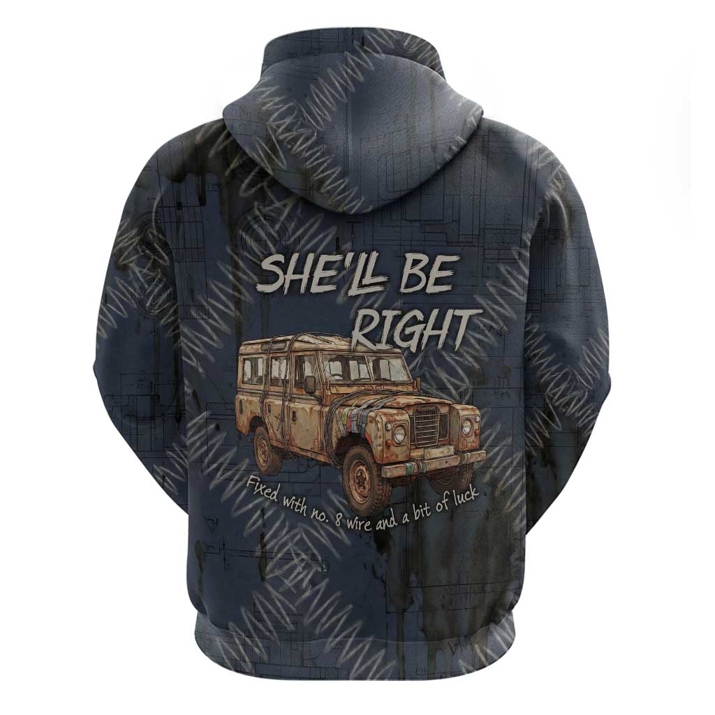 New Zealand She’ll Be Right Zip Hoodie NZ Slang No. 8 Wire Map Pattern TS04 - Polynesian Pride