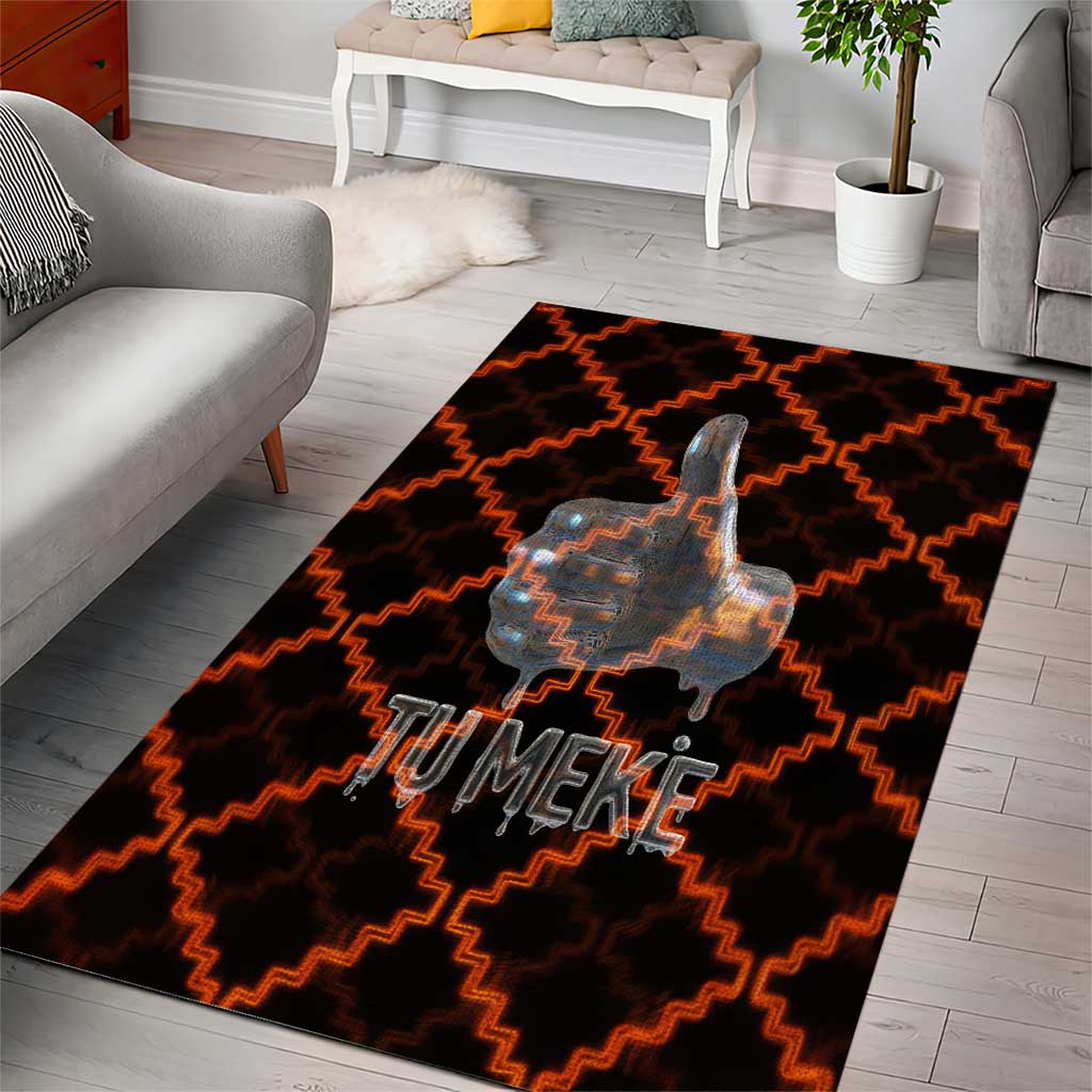 Tu Meke Maori New Zealand Slang Area Rug with Glow Neon Step Style