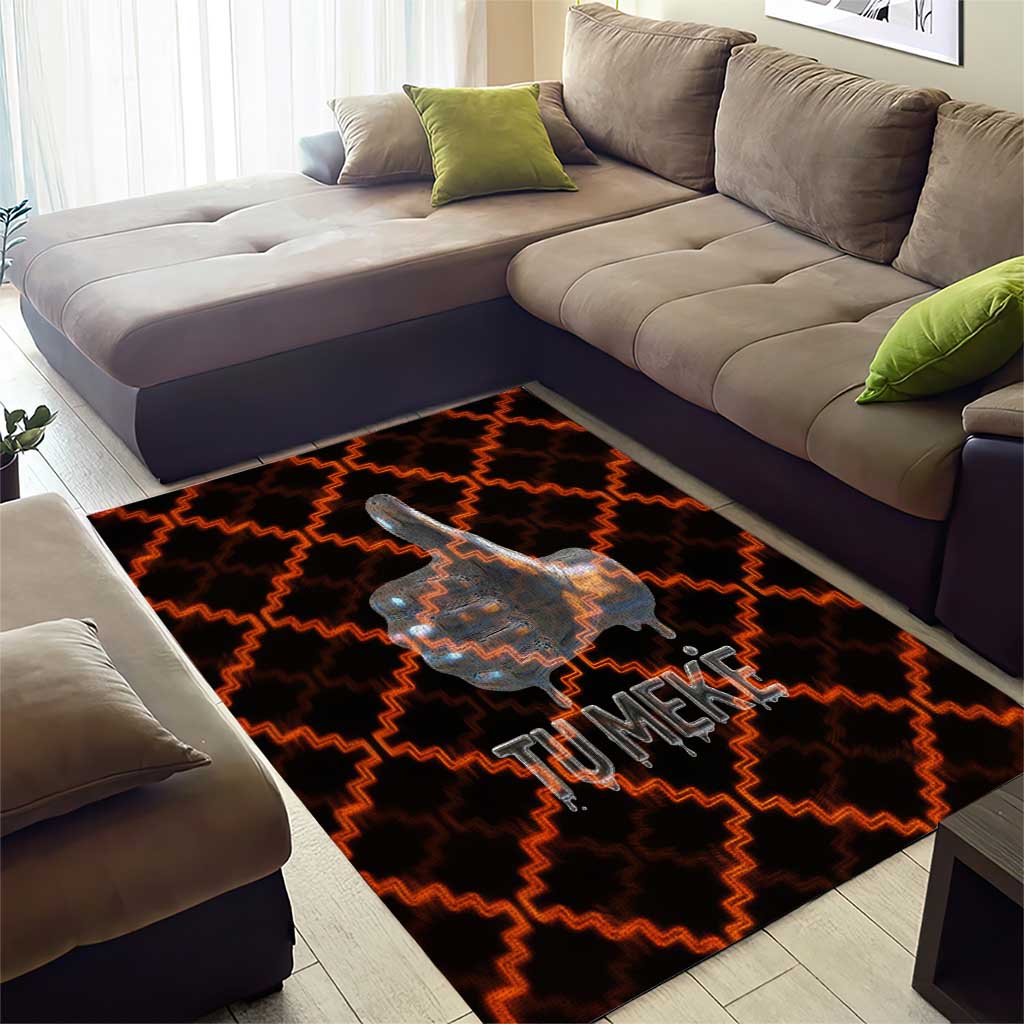 Tu Meke Maori New Zealand Slang Area Rug with Glow Neon Step Style