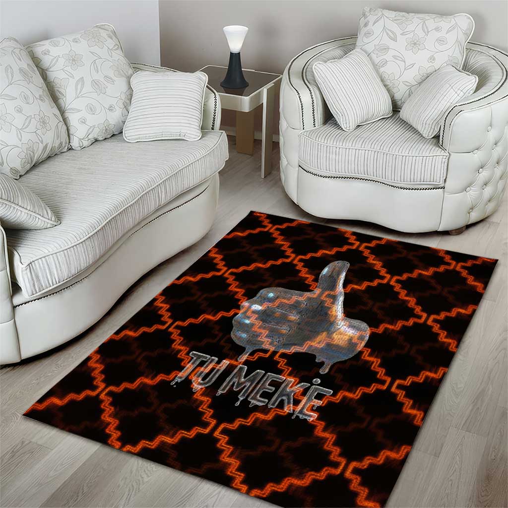 Tu Meke Maori New Zealand Slang Area Rug with Glow Neon Step Style