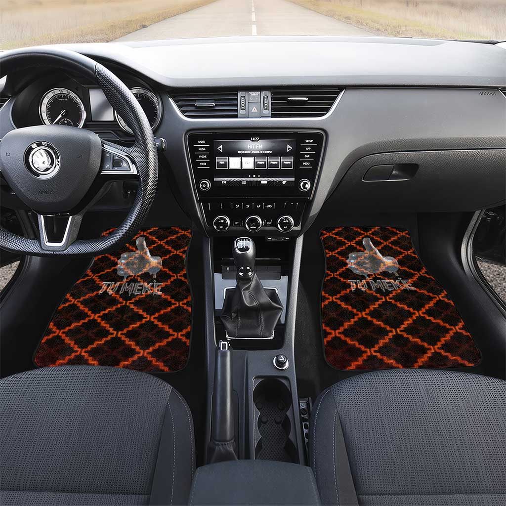 Tu Meke Maori New Zealand Slang Car Mats with Glow Neon Step Style TS04 Set 2pcs - Front Black Orange - Polynesian Pride