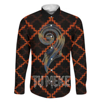 Tu Meke Maori New Zealand Slang Family Matching Off The Shoulder Long Sleeve Dress and Hawaiian Shirt with Glow Neon Step Style TS04 Dad's Shirt - Long Sleeve Black Orange - Polynesian Pride