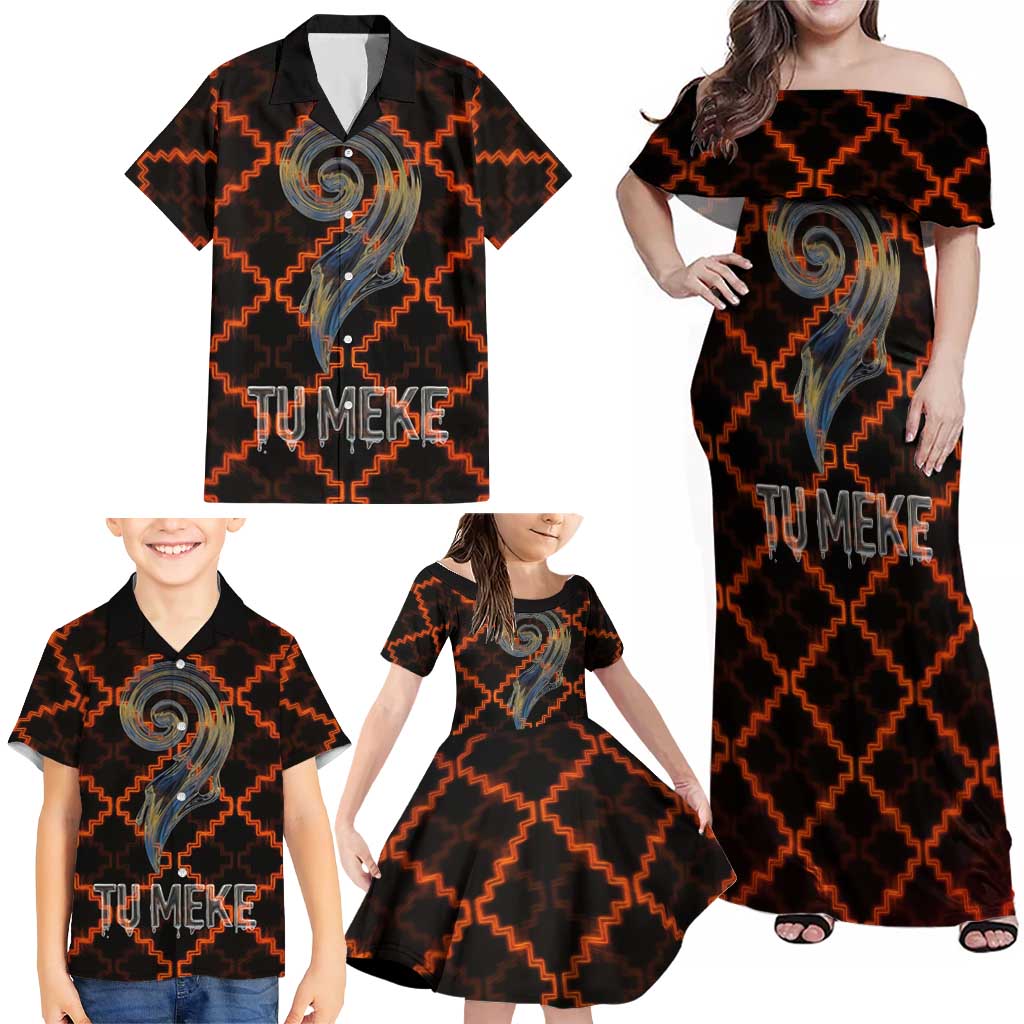 Tu Meke Maori New Zealand Slang Family Matching Off Shoulder Maxi Dress and Hawaiian Shirt with Glow Neon Step Style TS04 - Polynesian Pride