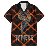 Tu Meke Maori New Zealand Slang Family Matching Puletasi and Hawaiian Shirt with Glow Neon Step Style TS04 Dad's Shirt - Short Sleeve Black Orange - Polynesian Pride