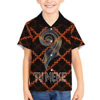 Tu Meke Maori New Zealand Slang Family Matching Tank Maxi Dress and Hawaiian Shirt with Glow Neon Step Style TS04 Son's Shirt Black Orange - Polynesian Pride