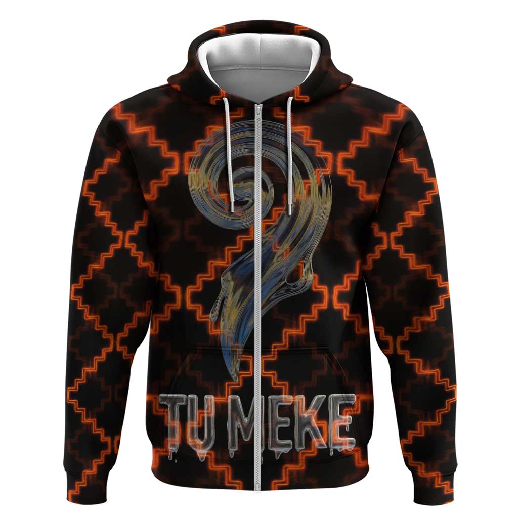 Tu Meke Maori New Zealand Slang Hoodie with Glow Neon Step Style TS04 Zip Hoodie Black Orange - Polynesian Pride