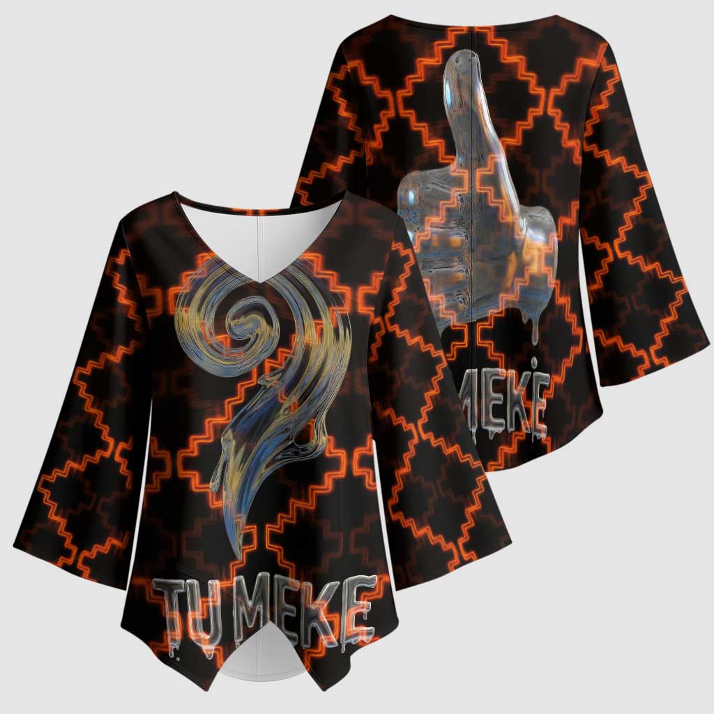 Tu Meke Maori New Zealand Slang Kimono Sleeve Blouse with Glow Neon Step Style TS04 - Polynesian Pride