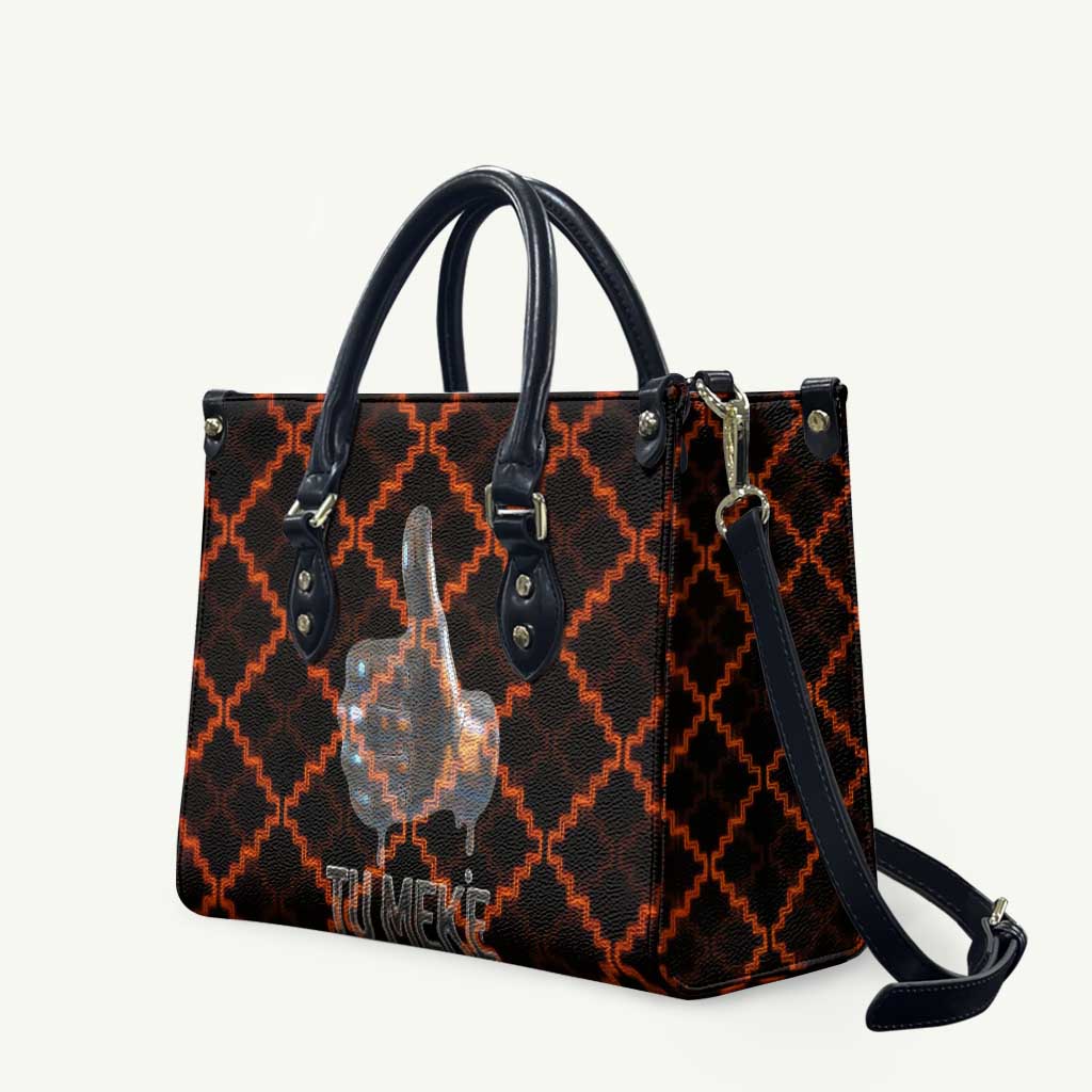 Tu Meke Maori New Zealand Slang Leather Bag with Glow Neon Step Style TS04 Black Orange - Polynesian Pride