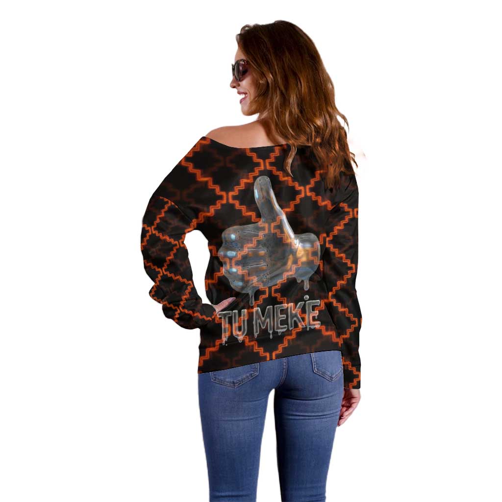 Tu Meke Maori New Zealand Slang Off Shoulder Sweater with Glow Neon Step Style