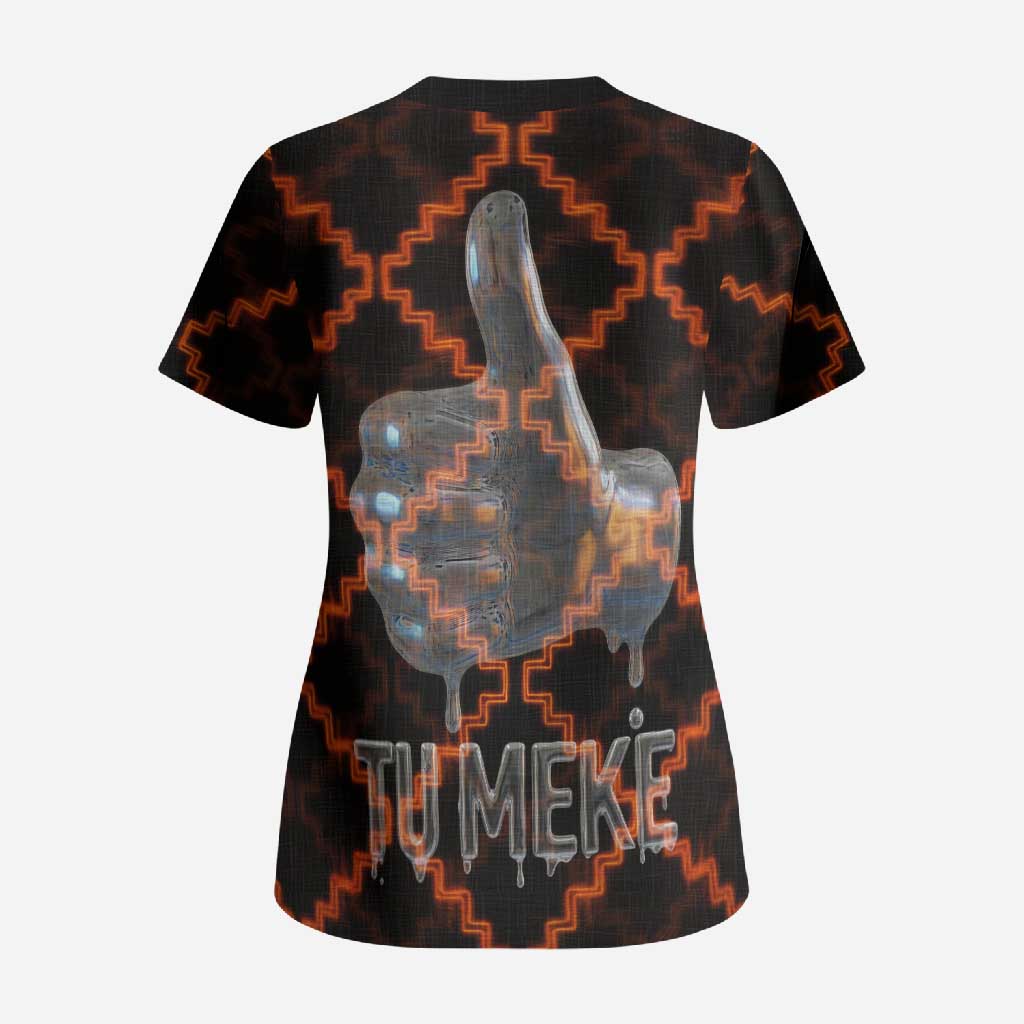 Tu Meke Maori New Zealand Slang Scrub Top with Glow Neon Step Style