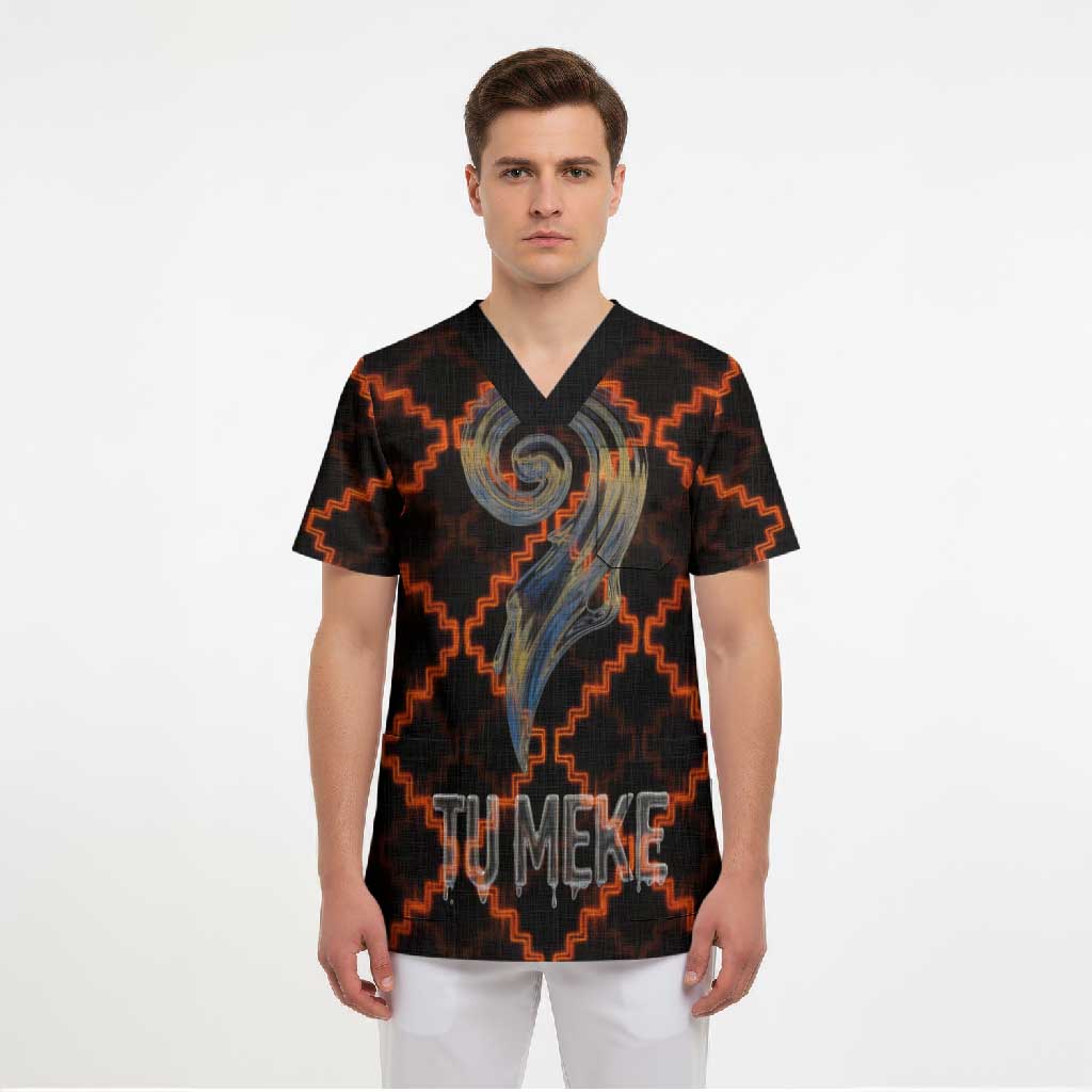 Tu Meke Maori New Zealand Slang Scrub Top with Glow Neon Step Style