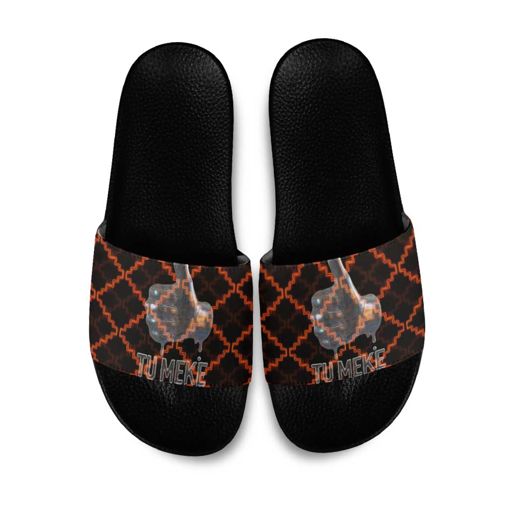 Tu Meke Maori New Zealand Slang Slide Sandals with Glow Neon Step Style
