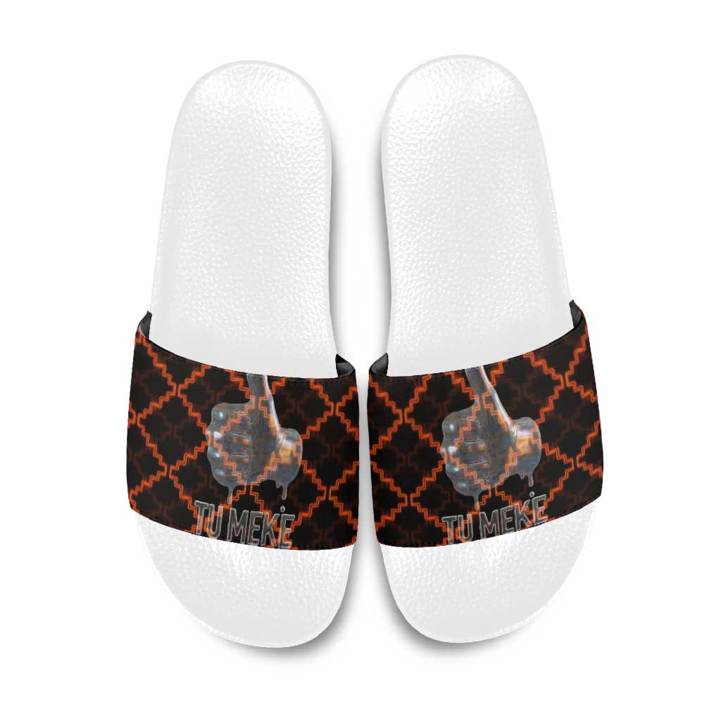 Tu Meke Maori New Zealand Slang Slide Sandals with Glow Neon Step Style