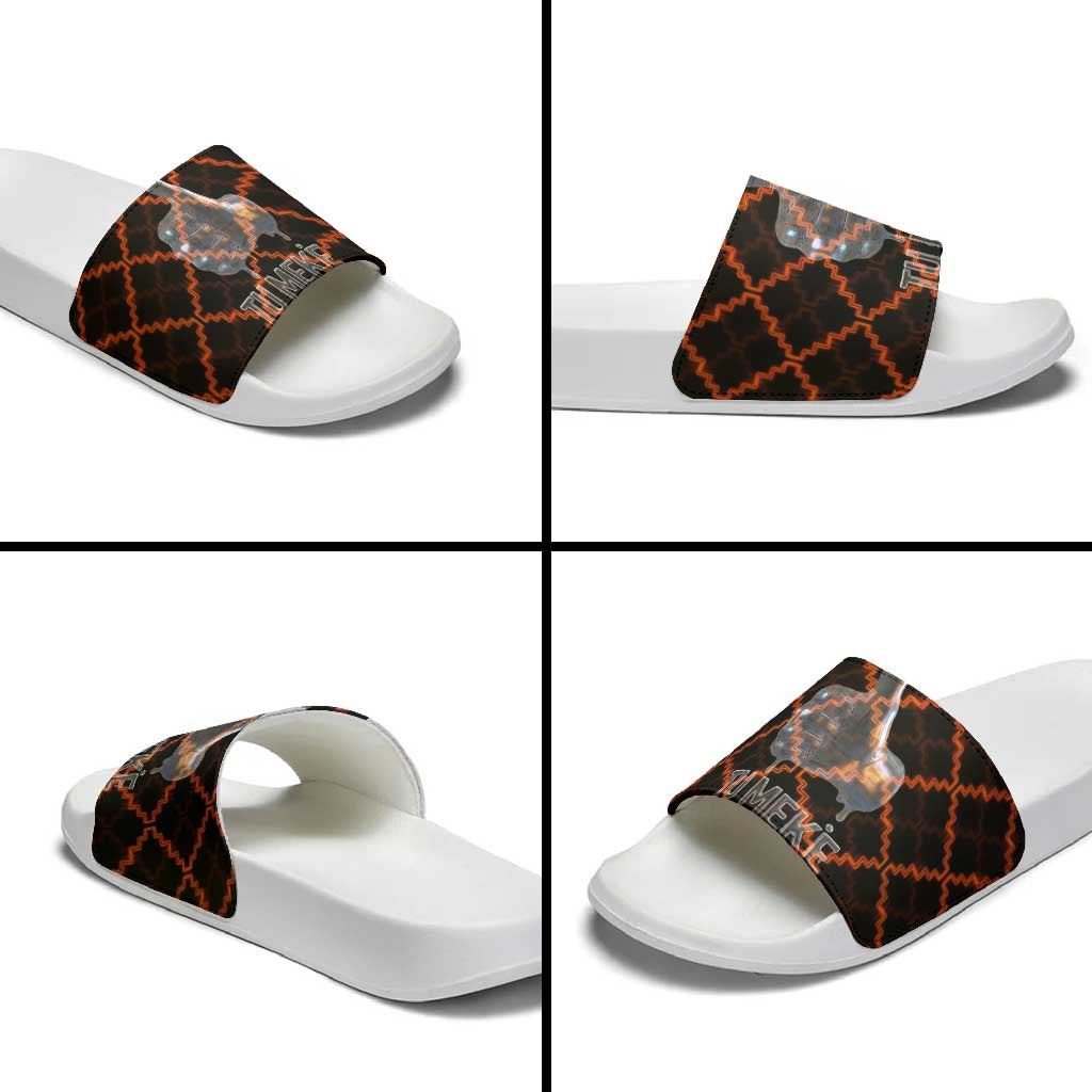 Tu Meke Maori New Zealand Slang Slide Sandals with Glow Neon Step Style
