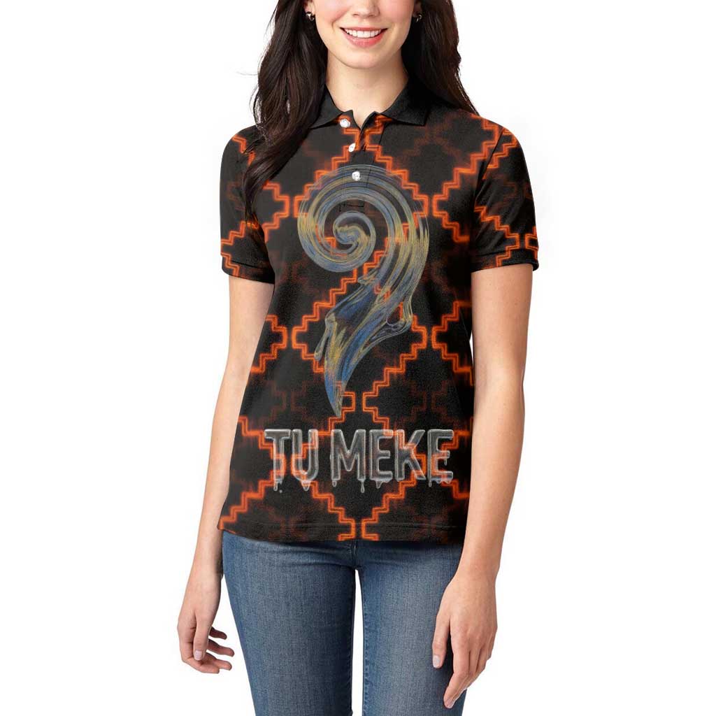 Tu Meke Maori New Zealand Slang Women Polo Shirt with Glow Neon Step Style