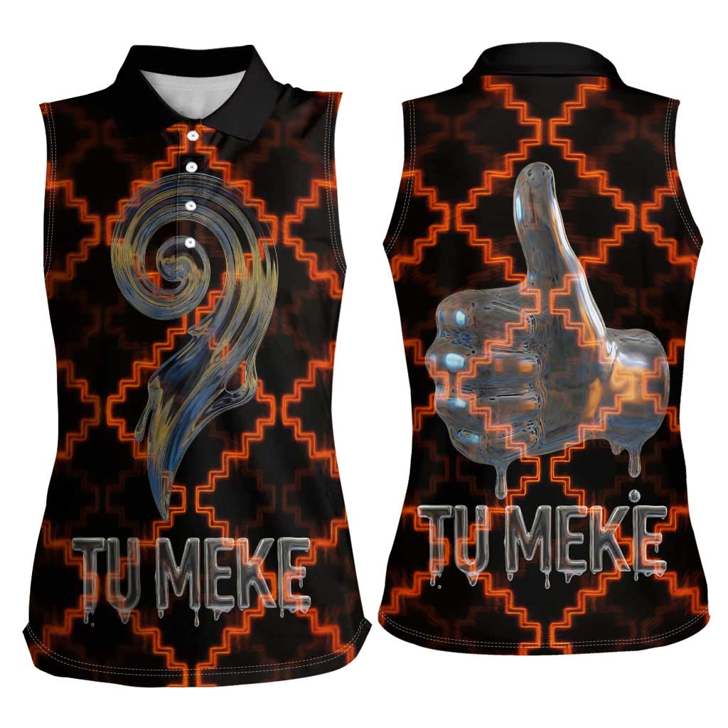 Tu Meke Maori New Zealand Slang Women Sleeveless Polo Shirt with Glow Neon Step Style