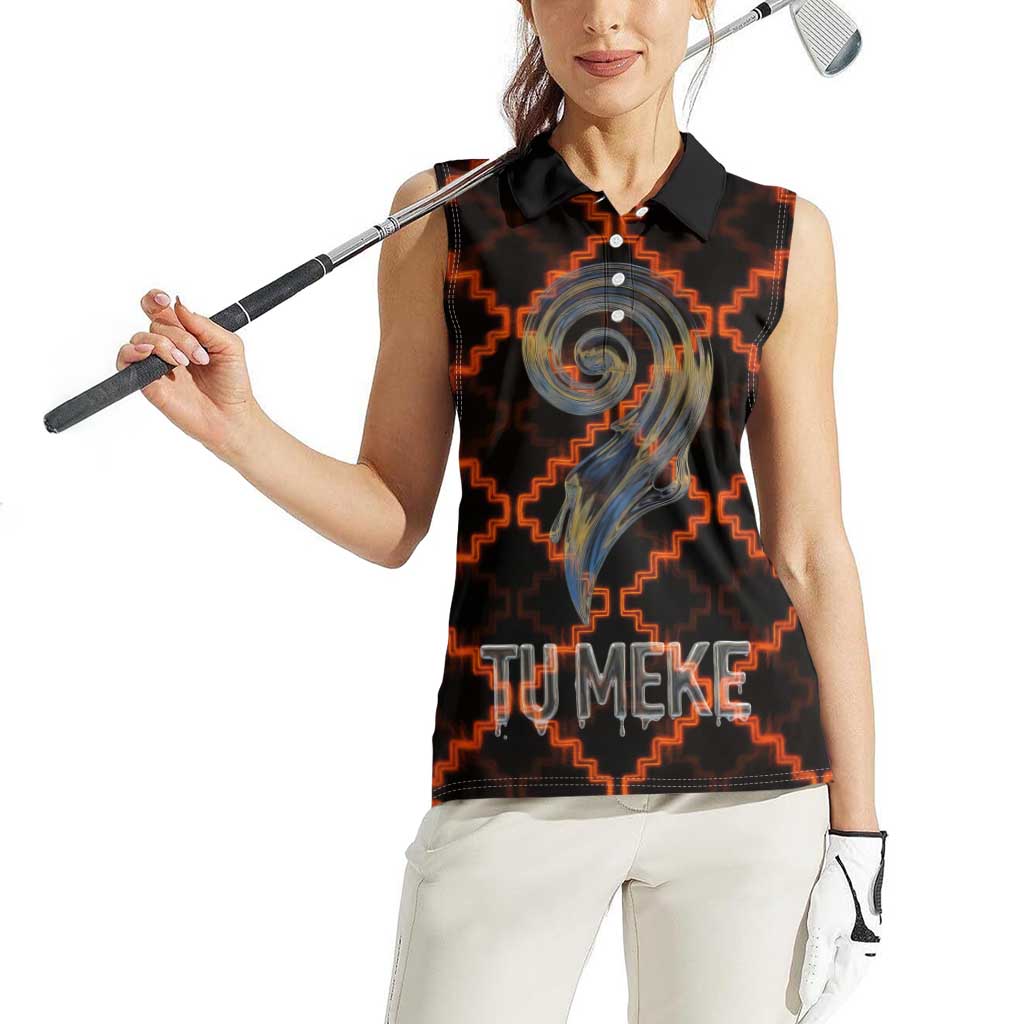 Tu Meke Maori New Zealand Slang Women Sleeveless Polo Shirt with Glow Neon Step Style