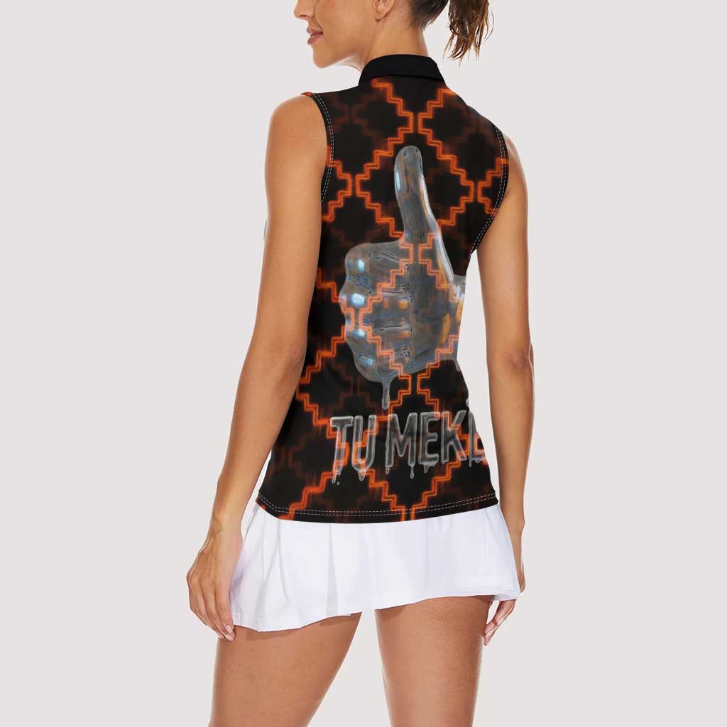 Tu Meke Maori New Zealand Slang Women Sleeveless Polo Shirt with Glow Neon Step Style