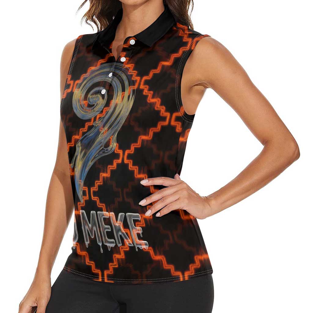 Tu Meke Maori New Zealand Slang Women Sleeveless Polo Shirt with Glow Neon Step Style