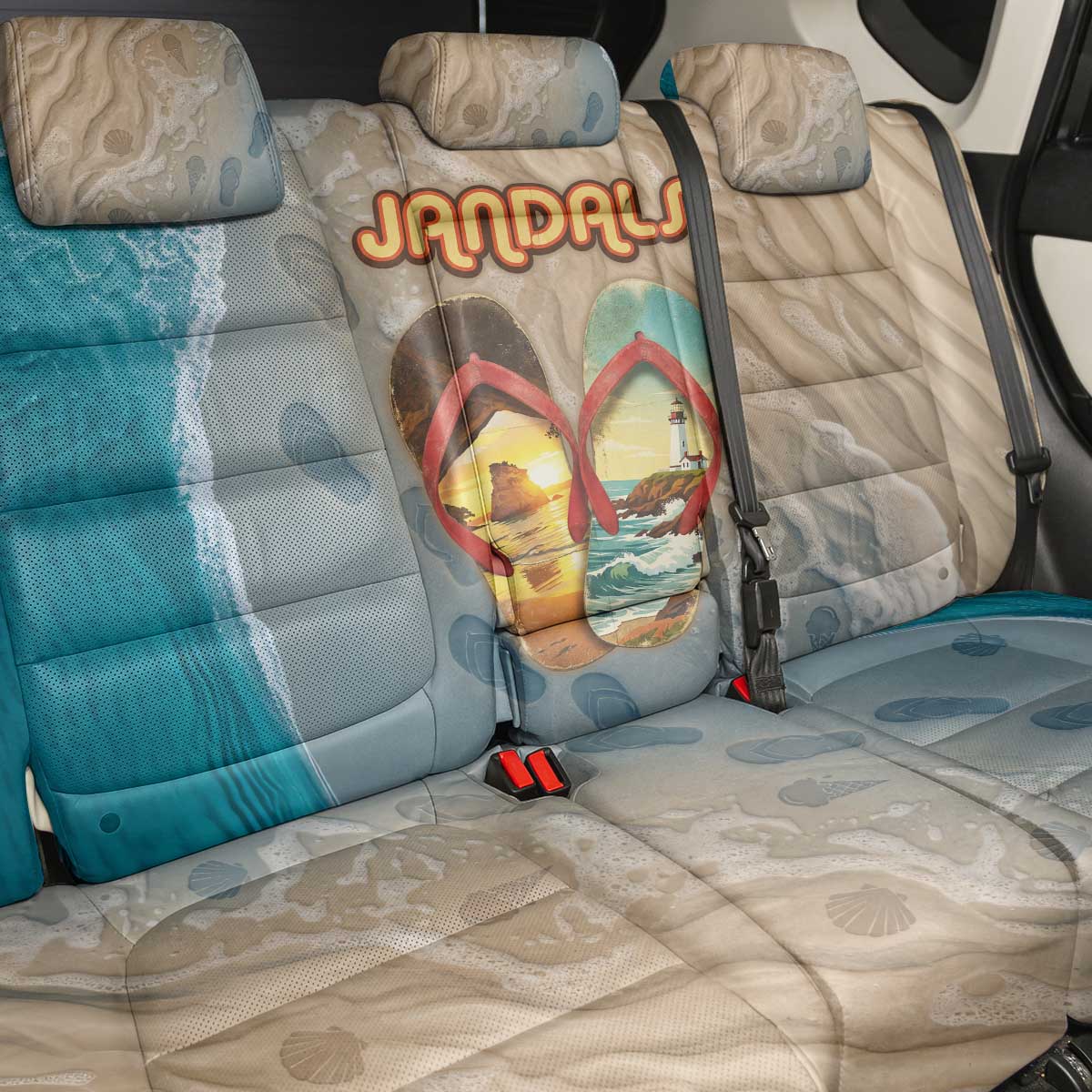 Kiwi Jandal Beach Life Back Car Seat Cover New Zealand Flip Flops Ocean Wave Surf Style