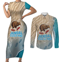 Kiwi Jandal Beach Life Couples Matching Short Sleeve Bodycon Dress and Long Sleeve Button Shirt New Zealand Flip Flops Ocean Wave Surf Style