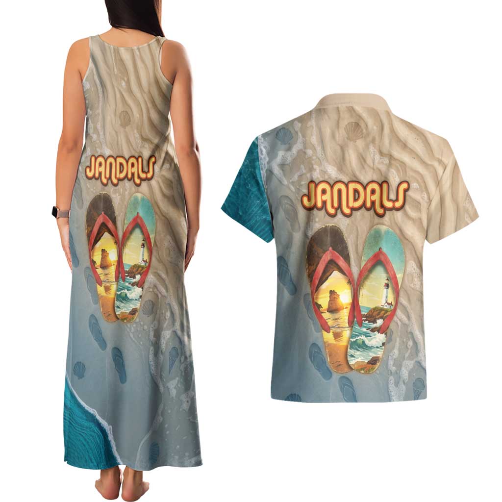 Kiwi Jandal Beach Life Couples Matching Tank Maxi Dress and Hawaiian Shirt New Zealand Flip Flops Ocean Wave Surf Style