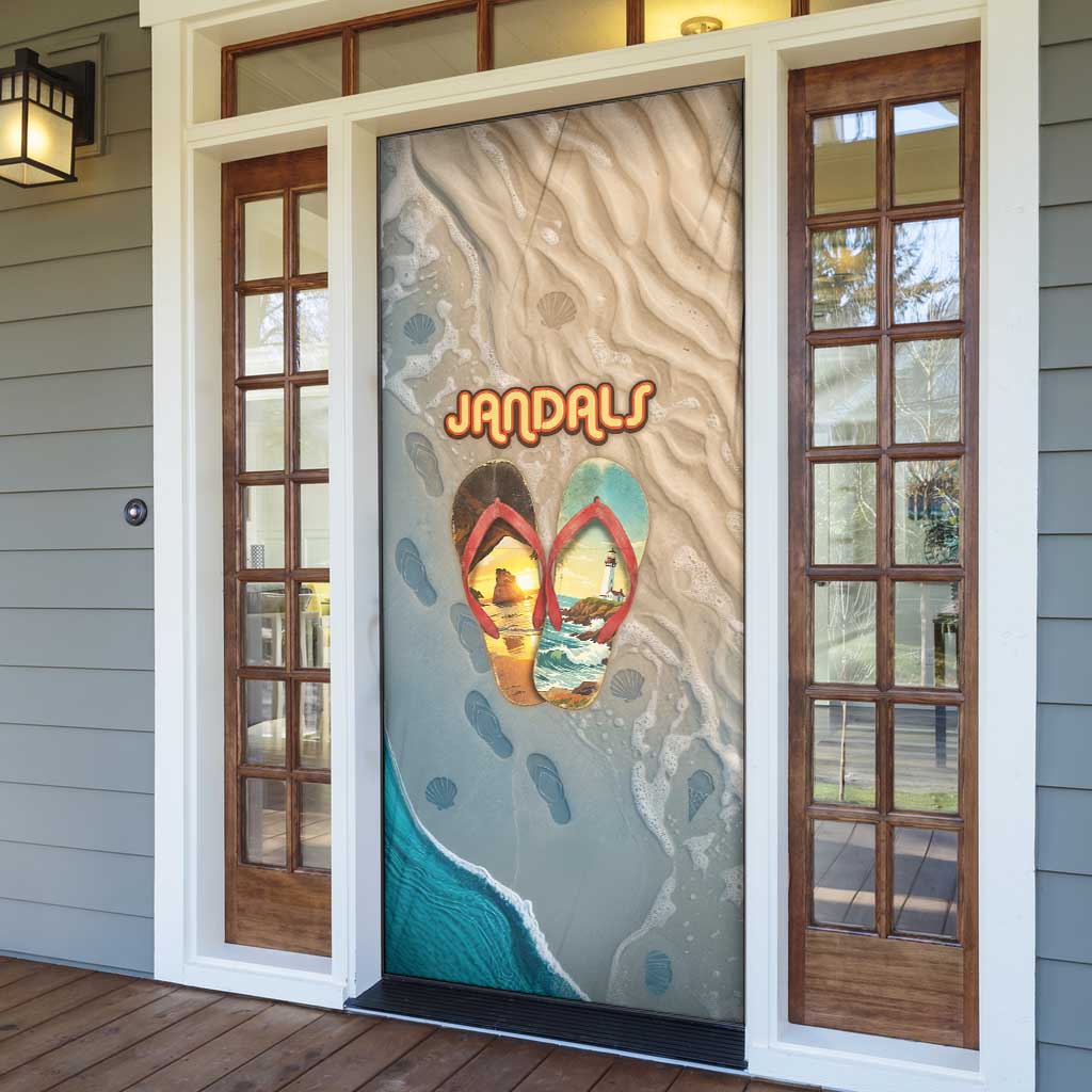 Kiwi Jandal Beach Life Door Cover New Zealand Flip Flops Ocean Wave Surf Style