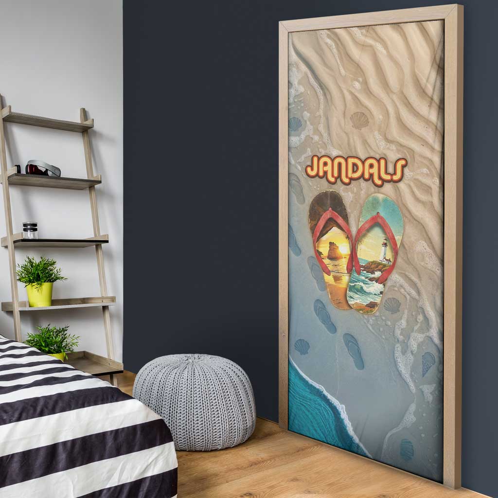 Kiwi Jandal Beach Life Door Cover New Zealand Flip Flops Ocean Wave Surf Style