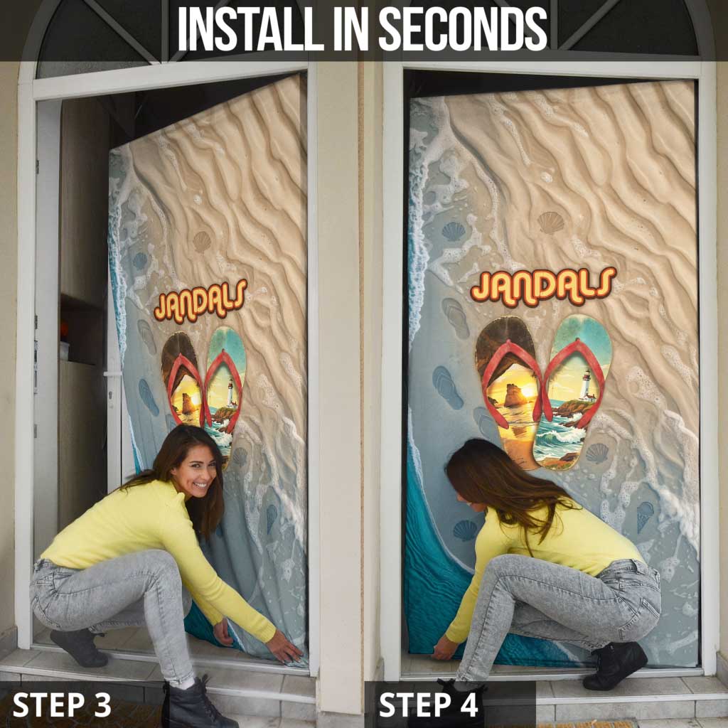 Kiwi Jandal Beach Life Door Cover New Zealand Flip Flops Ocean Wave Surf Style